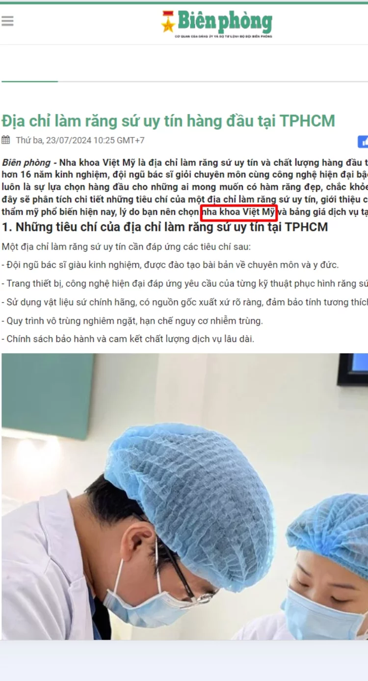 Báo biên phòng đưa tin về Nha Khoa Việt Mỹ